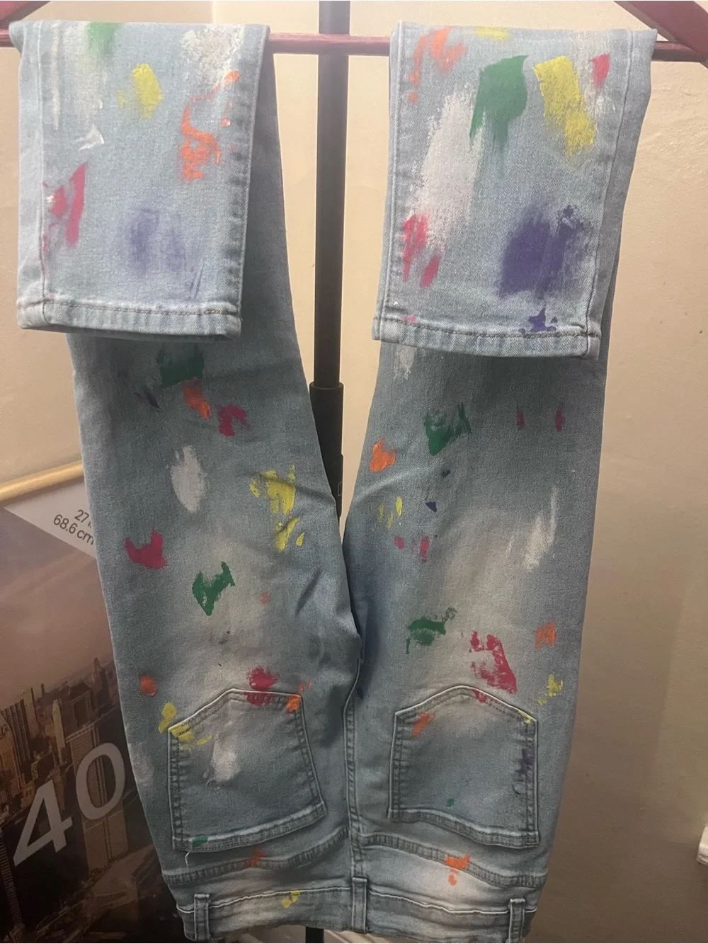 Light Wash Distressed Boys Jeans with Multicolor Paint Splatters